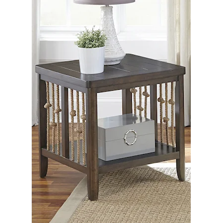 Coastal End Table with Rope Accents